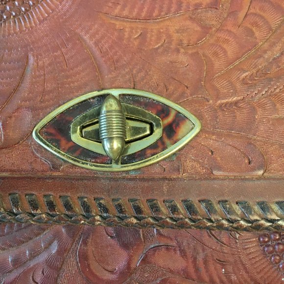 Vintage Mexican Western tooled leather bag - Picture 2 of 11